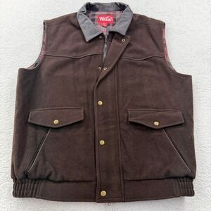 Walls Mens Brown Wool Blend Leather Collar Zip Vest Lined Western Style Large
